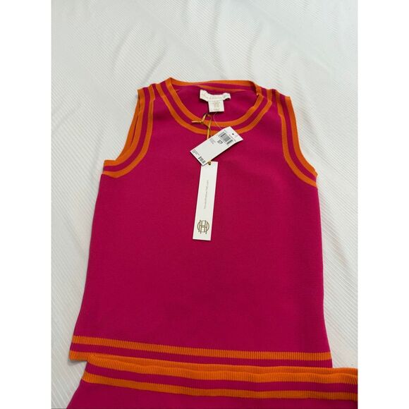 NWT House Of Harlow 1960 Knit Pink Orange Crop Tank Top Mini Skirt Set Size XS - Picture 2 of 11